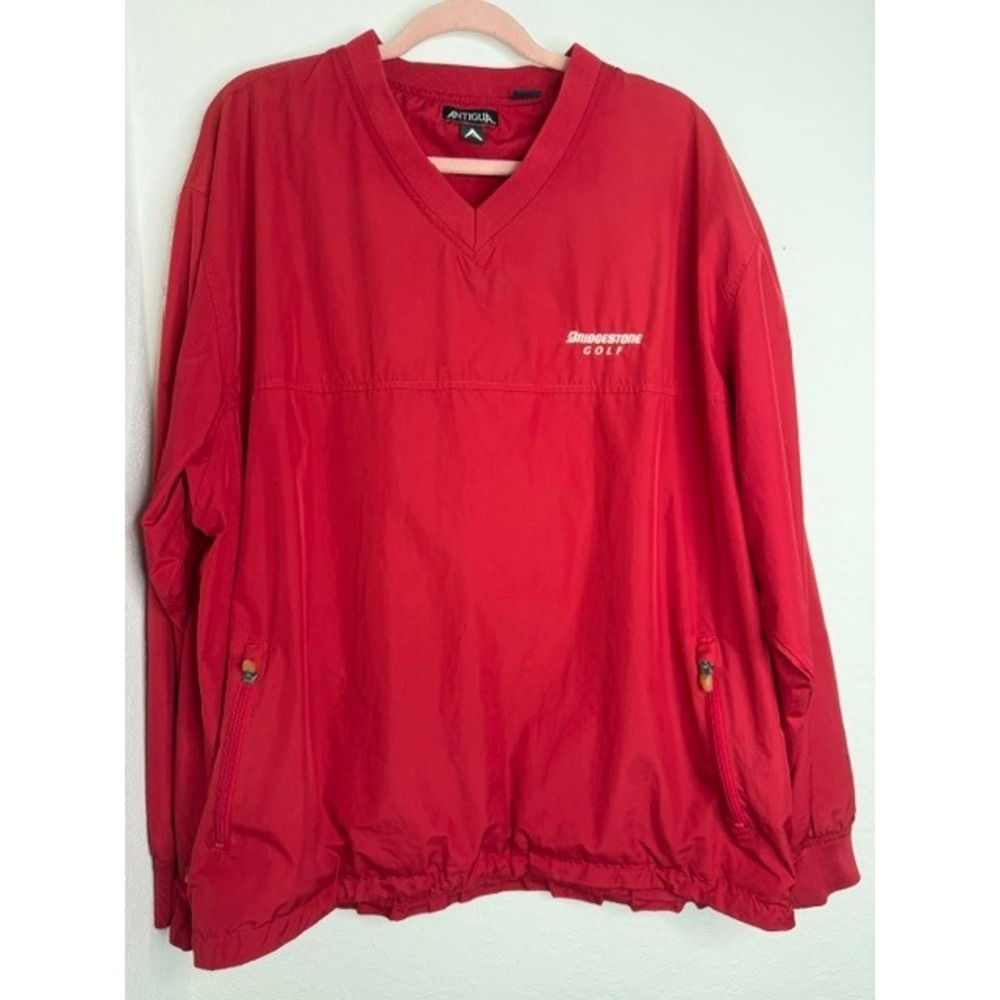 Antigua Bridgestone Golf Windbreaker Pullover Red V-Neck Mens XL Jacket
